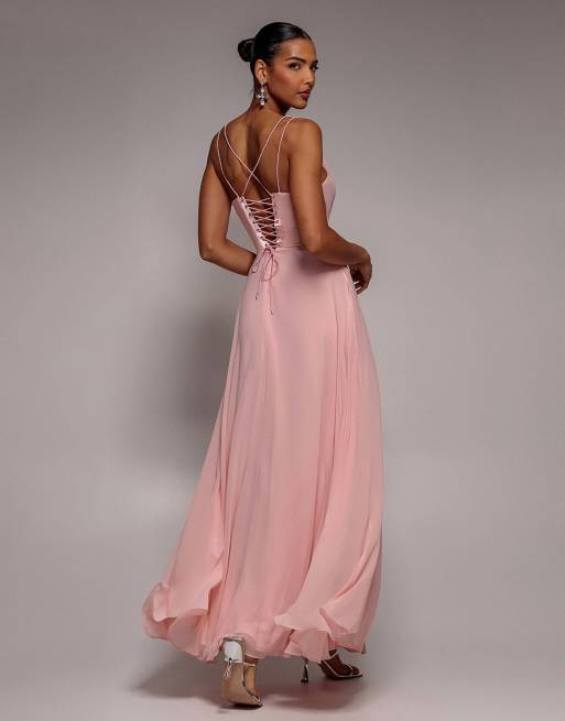 Goddiva Chiffon cowl twisted rope strap lace in blush, 3 of 4