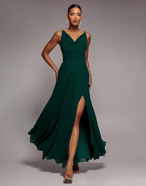 Goddiva Chiffon cowl twisted rope strap lace in emeraldgreen - view 1