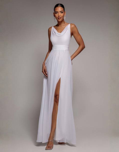 Goddiva Chiffon cowl twisted rope strap lace in ivory - view 1