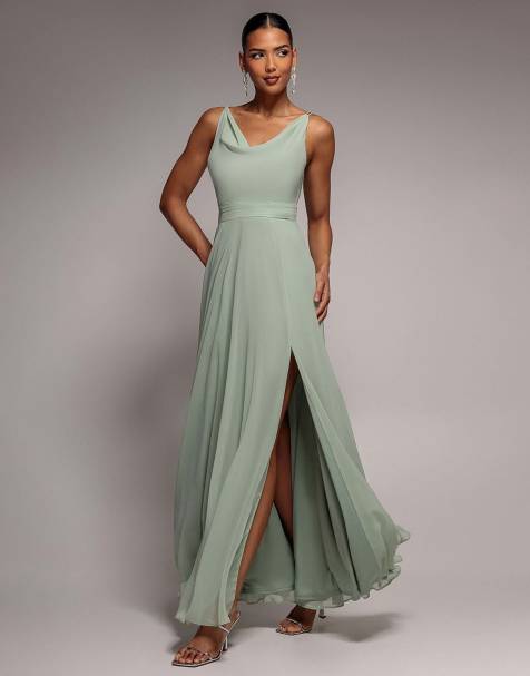 Goddiva Chiffon cowl twisted rope strap lace in sagegreen