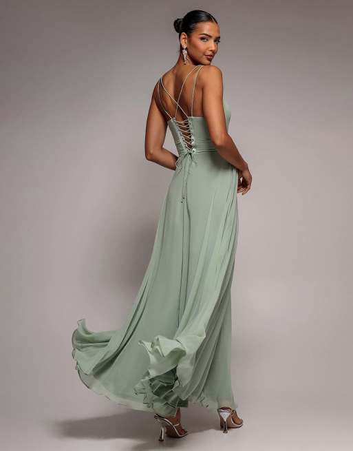 Goddiva Chiffon cowl twisted rope strap lace in sagegreen, 2 of 4