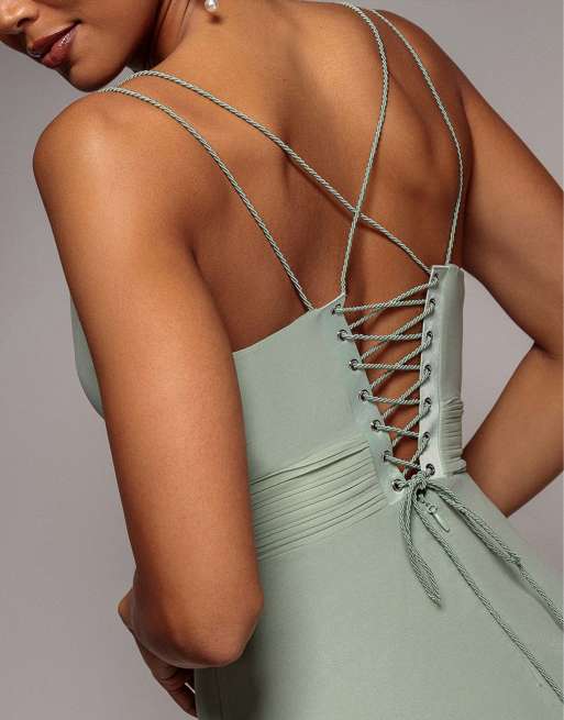 Goddiva Chiffon cowl twisted rope strap lace in sagegreen, 3 of 4
