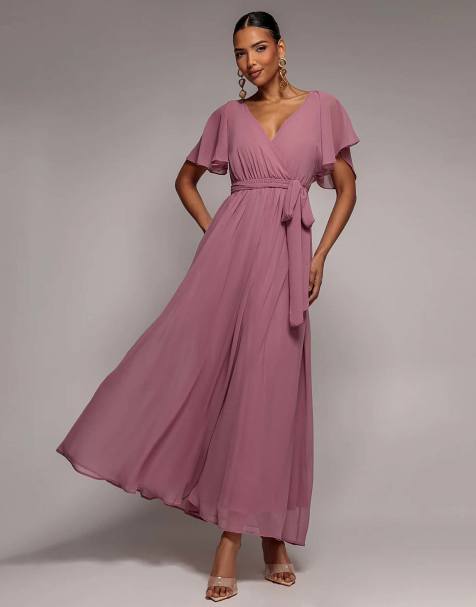 Goddiva Chiffon flutter sleeve wrap maxi dress in lavender - view 1