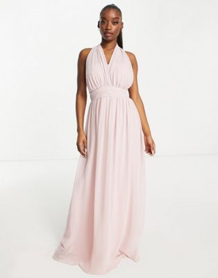Goddiva chiffon maxi prom dress in blush pink