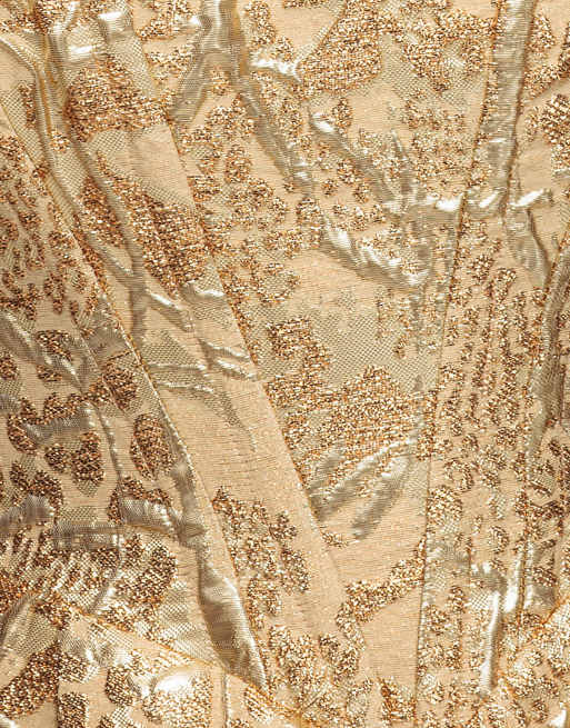 Goddiva Corset balloon skirt lace up back mini dress in gold, 4 of 4