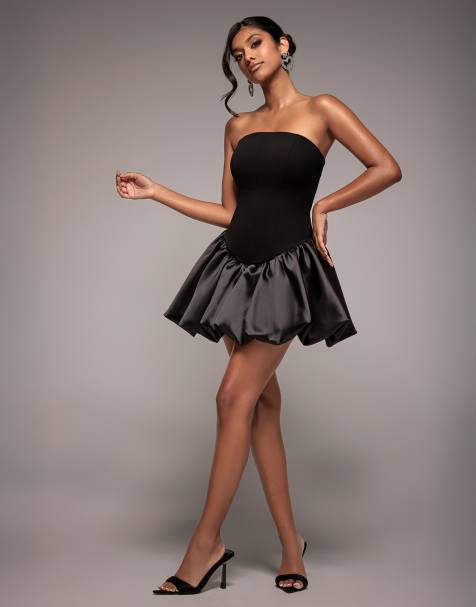 Goddiva Corset boobtube babydoll mini dress in black - view 1