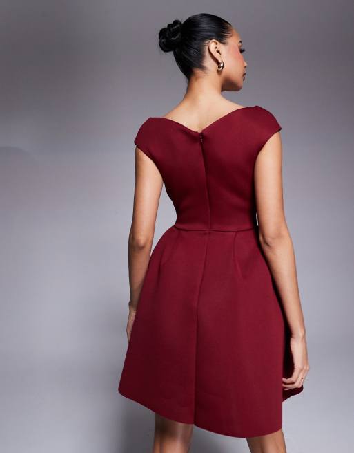 Goddiva Corset fit & flare mini dress in wine | ASOS