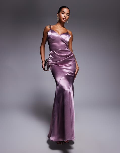 Goddiva Cowl back satin maxi dress in rosepink