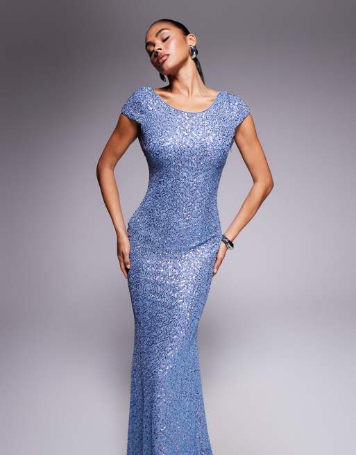 goddiva cowl back sequin maxi dress product info and reviews Goddiva Cowl back sequin maxi dress in blue