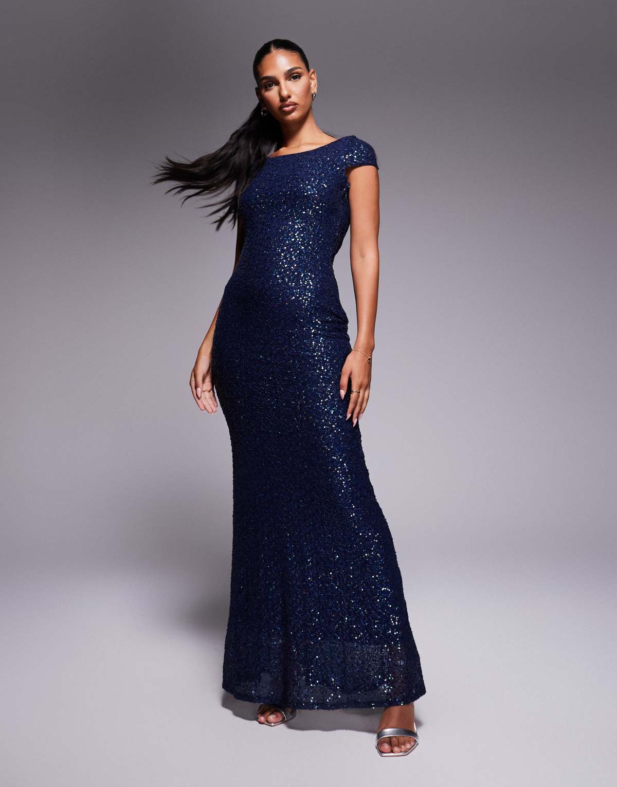 Goddiva Cowl back sequin maxi dress in navy