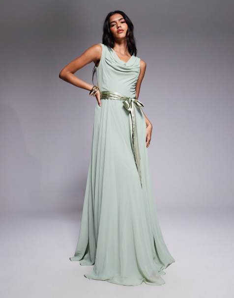 Goddiva Cowl neck chiffon maxi dress in sagegreen - view 1