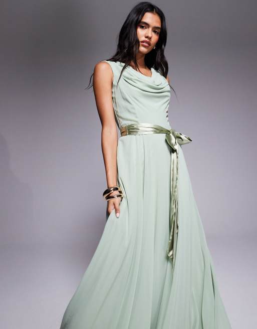Goddiva Cowl neck chiffon maxi dress in sagegreen | ASOS