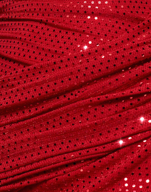 Goddiva Cowl neck glitter draped maxi dress in red, 4 of 4