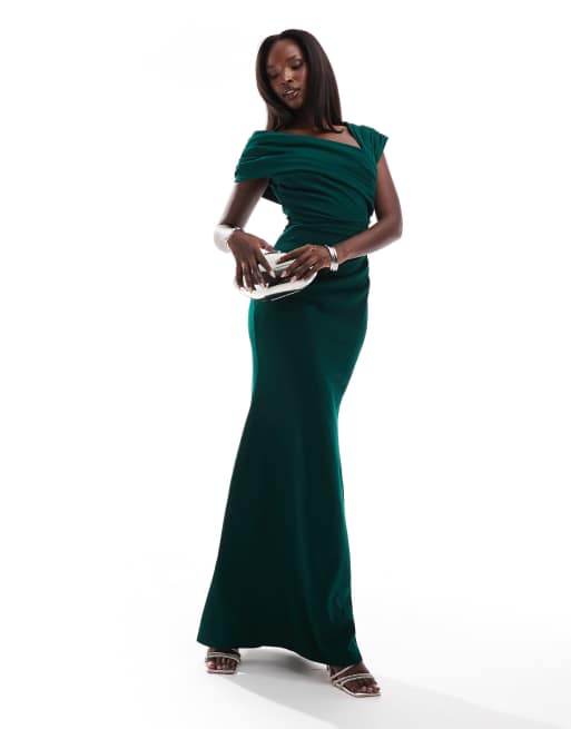 Goddiva Cowl Neck Maxi Dress in Emerald