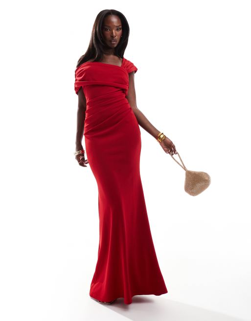 Goddiva Cowl Neck Maxi Dress in Red ASOS