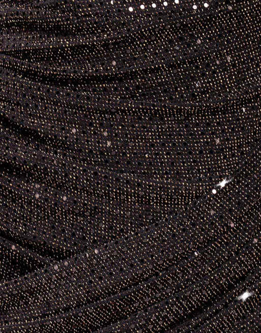 Goddiva Cowl neck sequin glitter sparkling mini dress in black, 4 of 4