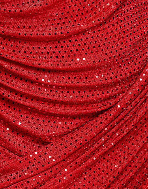Goddiva Cowl neck sequin glitter sparkling mini dress in red, 4 of 4