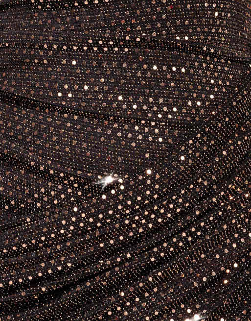 Goddiva Cowl neck sequin glitter sparkling mini dress in rosegold, 4 of 4