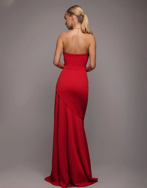 Goddiva Crepe bandeau maxi with diamante necklace in red, 2 of 4