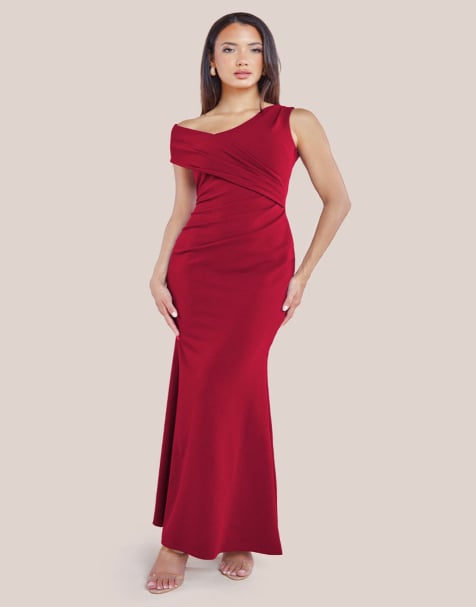 Goddiva crepe  off the shoulder maxi in wine in scuba style fabric - view 1