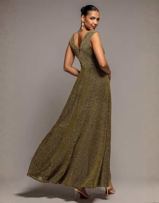 Goddiva Crossover sparkling glitter maxi dress in brown, 2 of 4