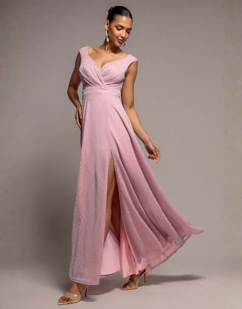 Goddiva Crossover sparkling glitter maxi dress in pink - view 1