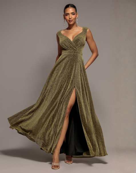 Goddiva Crossover sparkling glitter maxi dress  - view 1