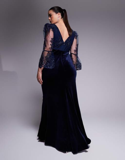 v neck long sleeve lace dress A-Line Long Sleeves Embroidered Lace V-Neck Long Mother Of The Bride Dress  CDCD233C