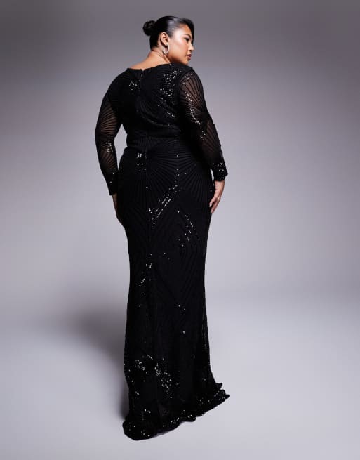 Goddiva Curve starburst sequin maxi dress in black | ASOS