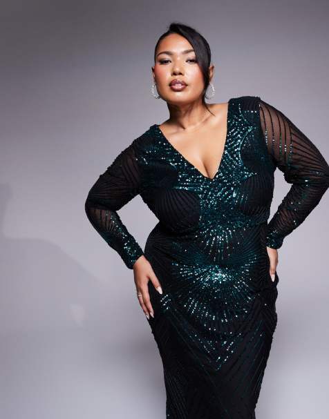 Goddiva Curve starburst sequin maxi dress in emerald