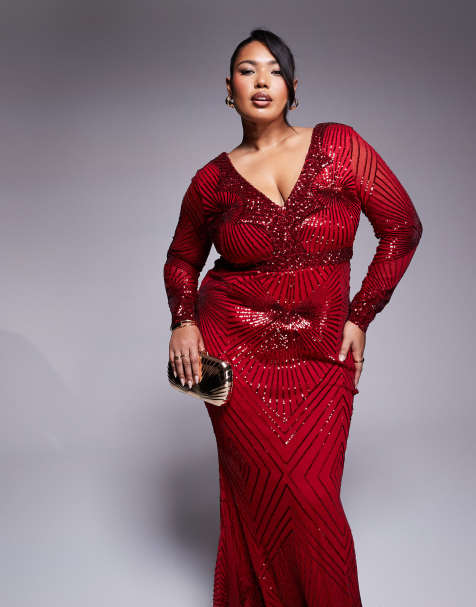 Goddiva Curve starburst sequin maxi dress in red