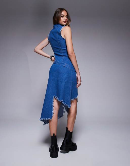 Asymmetrical Hem Goddiva Embroidered Midi Dress Goddiva Denim