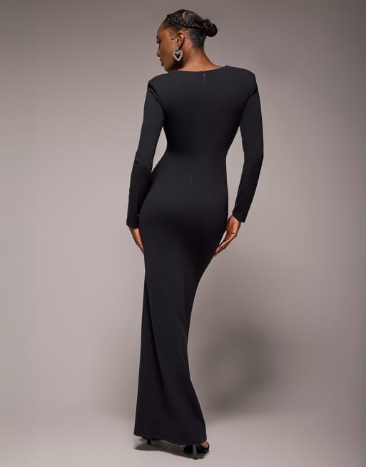 Goddiva Diamante embellished neck bodycon maxi dress in black, 2 of 4