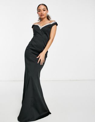 black embellished back fishtail maxi dress