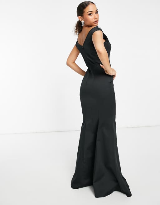 Black bardot fishtail maxi cheap dress