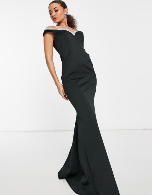 Black embellished back fishtail maxi dress hotsell