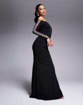 ASOS DESIGN premium long sleeve contrast textured maxi dress in black
