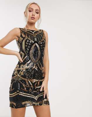 black and gold embellished dress