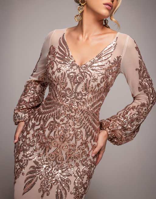 sachin and babi light blue dress LBD Exclusive Champagne Cystal Maxi Dress main image 0