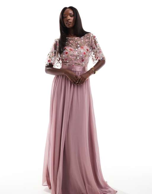 Goddiva Embroidered Mesh Maxi Dress in Rose Pink ASOS