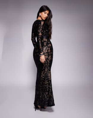 green emerald velvet dress Lace Flutter Sleeve Embroidered Mesh A Line Maxi Dress - Pink