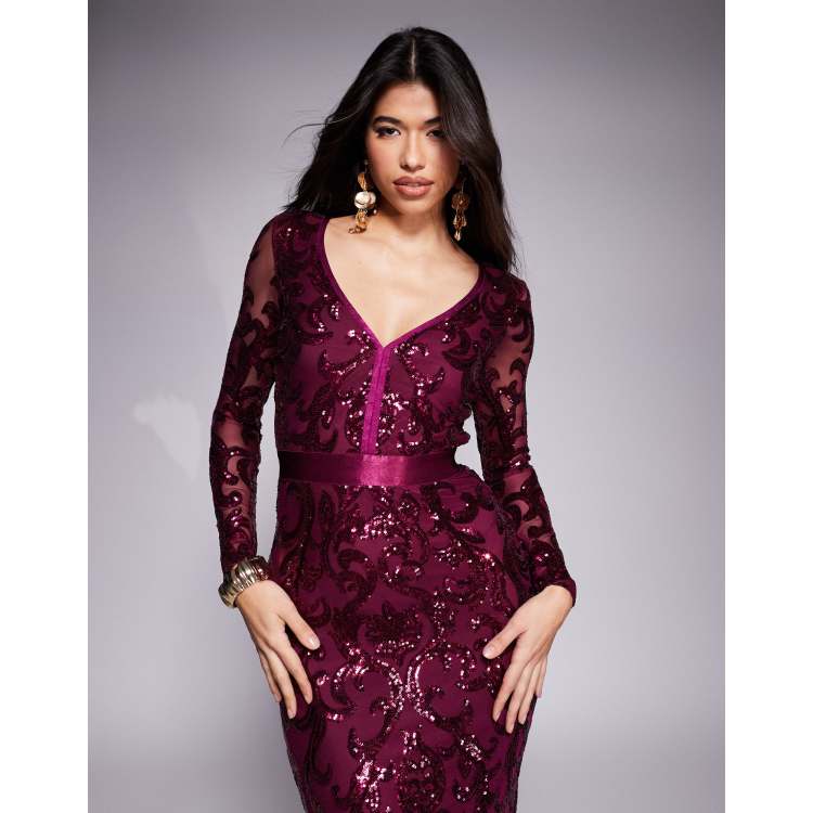goddiva embroidered sequin mesh maxi dress product info and reviews Goddiva Embroidered Mesh With Plain Mesh Maxi Dress – Tradegala main image 1