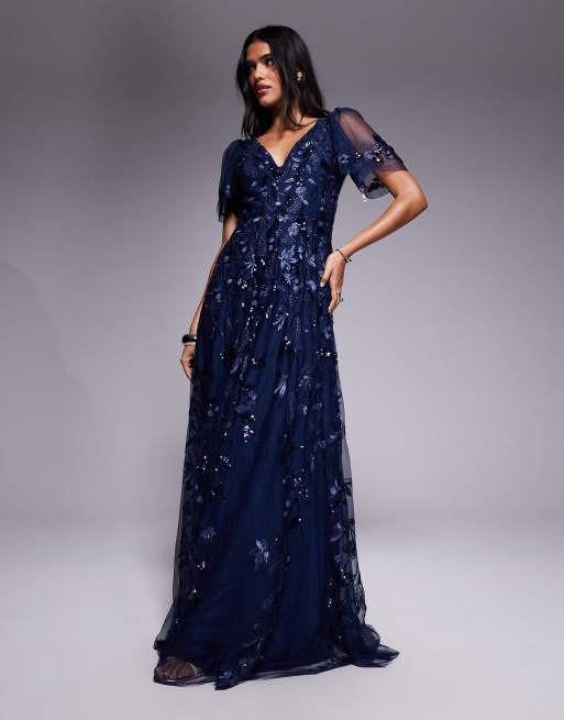 goddiva blue dress Goddiva Plunge Neck Pleated Foil Maxi Dress – Tradegala main image 1