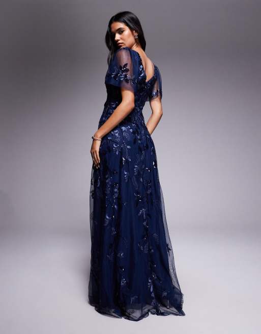 goddiva flared sleeve embroidered maxi dress Flared Sleeve Embroidered Maxi Dress - Magenta main image 1
