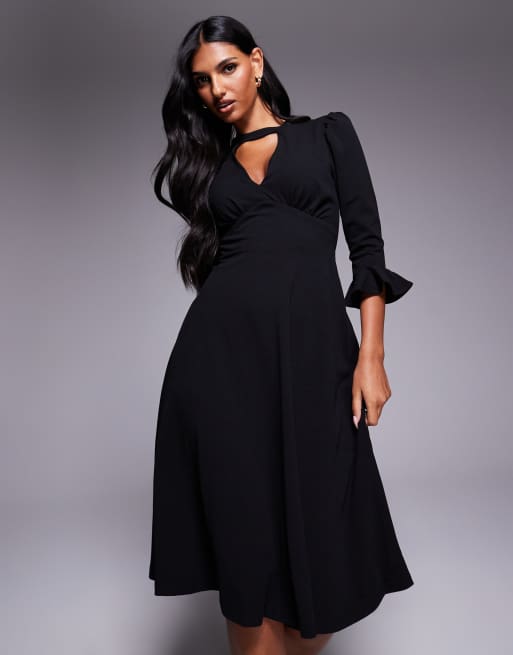 slim fit dress slacks Adrianna Papell Three Quarter Bell Sleeve Sheath Midi Dress main image 1