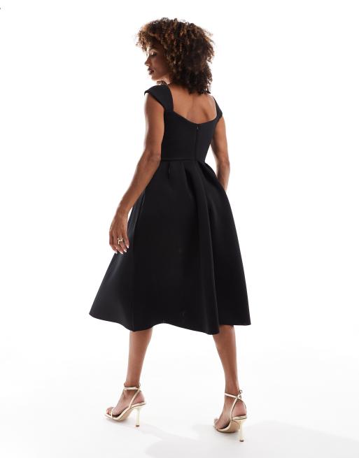 Goddiva foam skater midi dress in black in scuba style fabric ASOS