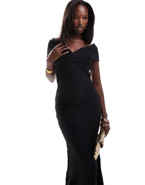 Goddiva Front knot twist maxi dress in black - view 1