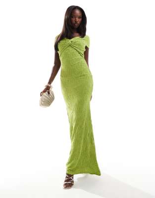 Goddiva Front knot twist maxi dress in lime-Green