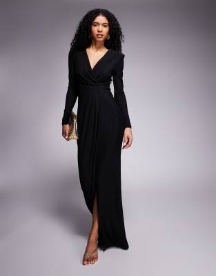 wrap bodycon maxi dress Stone PrettyLittleThing Slinky Plunge Wrap Maxi Dress