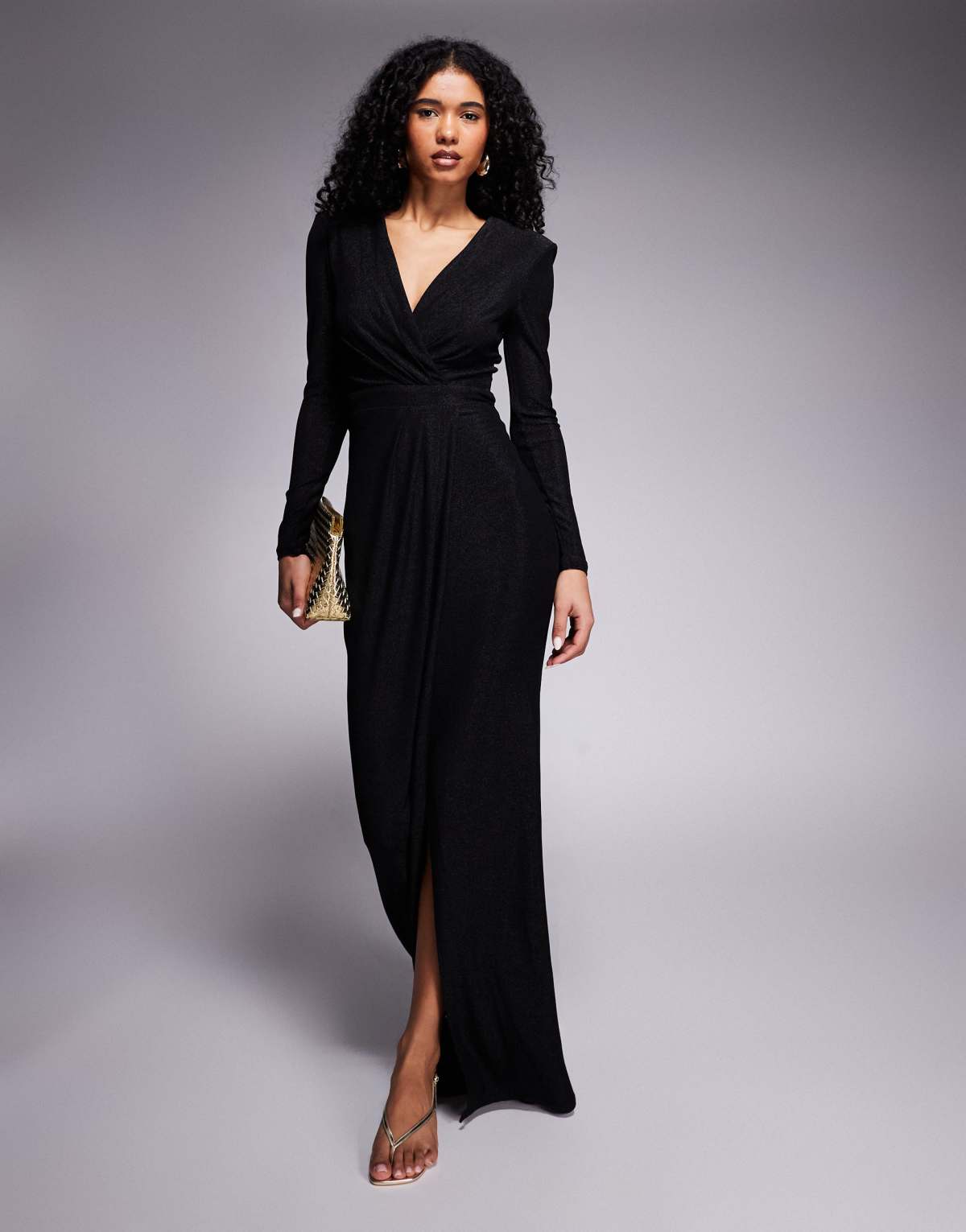Goddiva Front wrap bodycon maxi dress in black